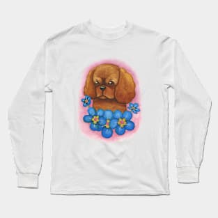 Cavalier King Charles Spaniel - Ruby with Blue Flowers Long Sleeve T-Shirt